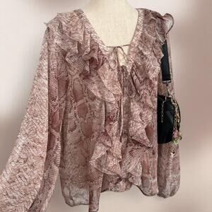 Anthropologie Snake Print Sheer Ruffle Romantic NWT Large Poet Blouse